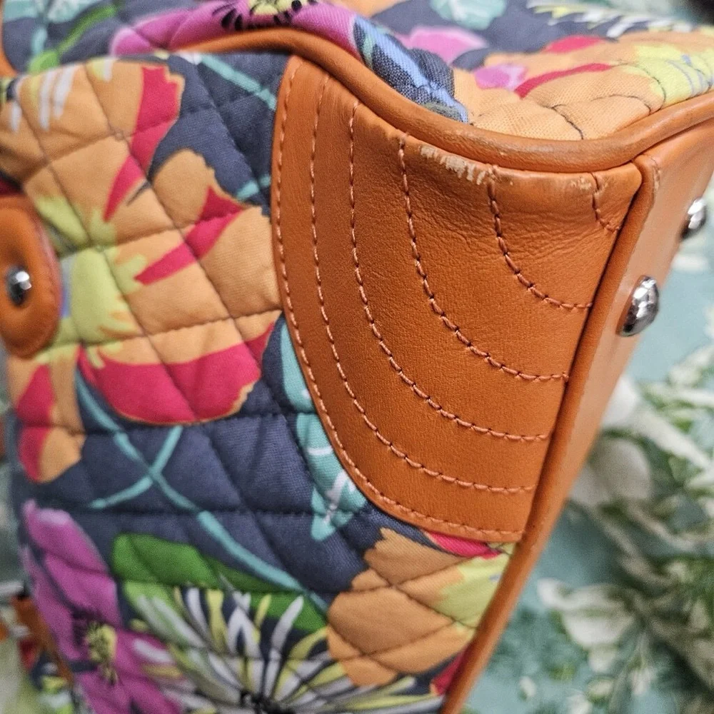 Vera Bradley satchel Caroline Jazzy‎ Blooms w orange leather details and accents